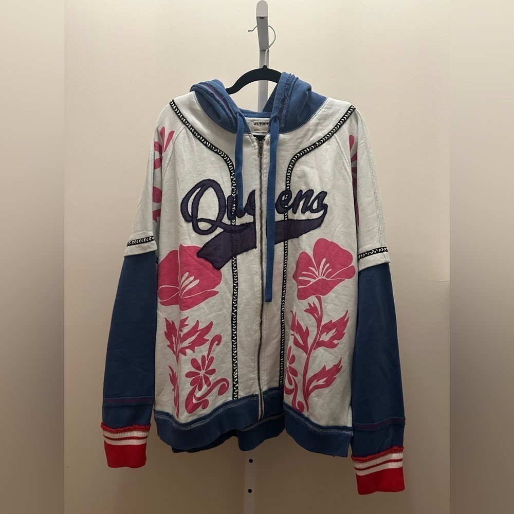 NWT We The Free Royals Hoodie Jacket S Ivory Combo Embroidered Oversized
